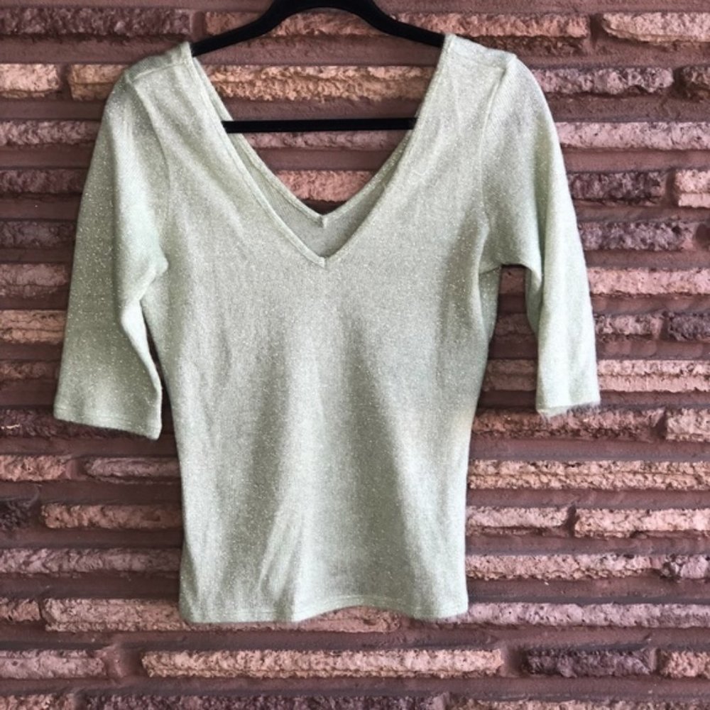 Content Green Silver Metallic V Neck Sweater - Picture 1 of 3